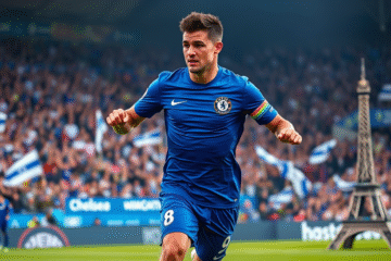 Enzo Fernández celebrando un gol con la camiseta del Chelsea