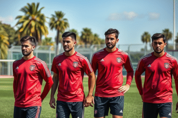 Cuatro jugadores de River Plate entrenando a contraturno debido a su marginación del equipo principal.