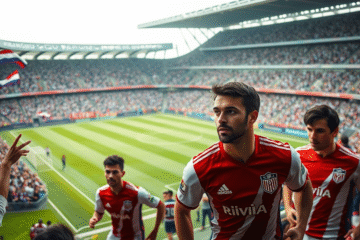 Imagen de un partido de fútbol entre River Plate y Libertad en la Copa Libertadores 2025.
