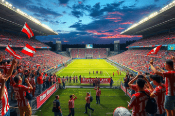Partido de fútbol entre River Plate y Libertad de Paraguay, octavos de final de la Copa Libertadores.