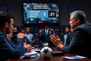 Gustavo Costas en una conferencia de prensa, expresando su descontento por la partida de Maximiliano Salas a River Plate.
