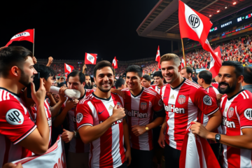 River Plate y Talleres preparándose para su partido en el Estadio Mario Alberto Kempes, con la afición apoyando a sus equipos.