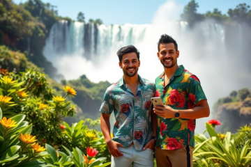 Radamel Falcao disfrutando de un momento en el Parque Nacional Iguazú, acompañado por el influencer Morgan Mirabal.