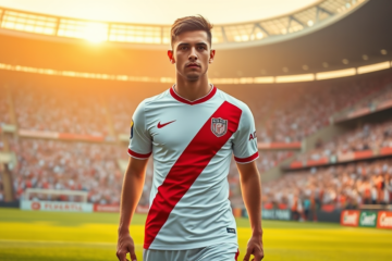 Santino Andino, destacado joven futbolista, en el contexto de su posible traspaso a River Plate.