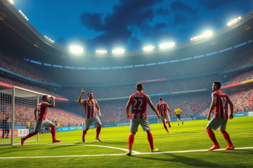 Jugadores de River Plate festejan tras un gol en el partido contra Rosario Central.