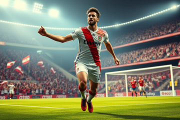 Federico Girotti, delantero argentino, en acción durante un partido con River Plate.