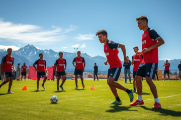 Facundo González entrenando con River Plate durante la pretemporada, destacándose como uno de los mejores defensores jóvenes.