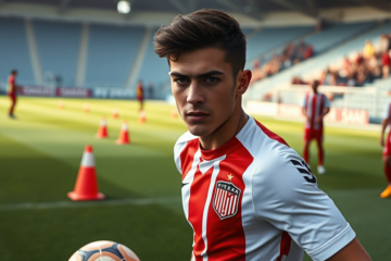 Agustín Ruberto entrenando con el equipo de River Plate, simbolizando su potencial para ser clave en la delantera.