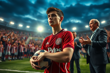 Luca Scarlato en acción durante un partido, el joven promesa de River Plate enfrenta una controversia por su posible salida