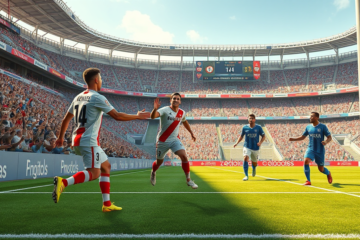 River Plate celebra un gol en su victoria crucial ante Talleres en el Torneo Clausura 2025.