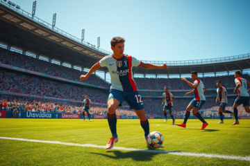 Facundo González realizando una jugada defensiva en su debut con River Plate durante el amistoso contra Millonarios.