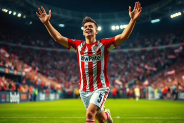 Maximiliano Salas celebrando un gol con River Plate, mostrando su conexión con la afición.