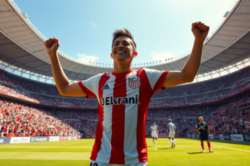 Facundo González celebrando su debut con River Plate durante el amistoso contra Millonarios.