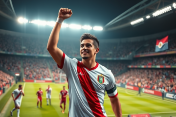 Juanfer Quintero mostrando el brazalete de capitán en su primer partido del año con River Plate.