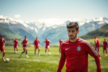 Matías Viña entrenando con River Plate en San Martín de los Andes, preparándose para su debut en el Torneo Apertura.