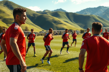 Juan Carlos Portillo entrenando con River Plate en San Martín de los Andes, sin dorsal en su camiseta mientras se prepara para la nueva temporada.