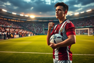 Santino Andino durante un partido, destacando su talento como futbolista prometedor.