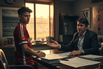Luca Scarlato y su representante Martín Guastadisegno en el centro de la controversia en River Plate.